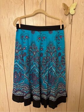 Bohemian Teal Printed Midi Skirt - Indian Ethnic, Broomstick Gypsy, Hippie Boho